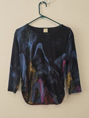 Jess & Jane Abstract‎ Wave Print Long Sleeve Top - Navy Multi (Size S Missing)